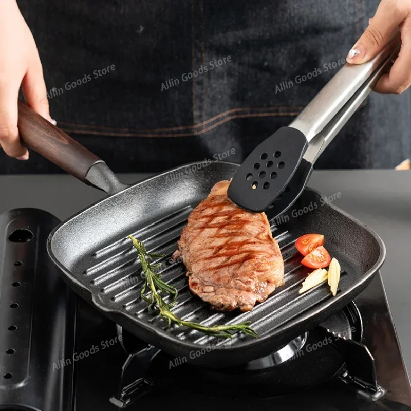 Onlycook Cast Iron Steak Pan Set with Flat Bottom Best Frying Pan for Home and Steakhouse Gas Induction Cooker Universal