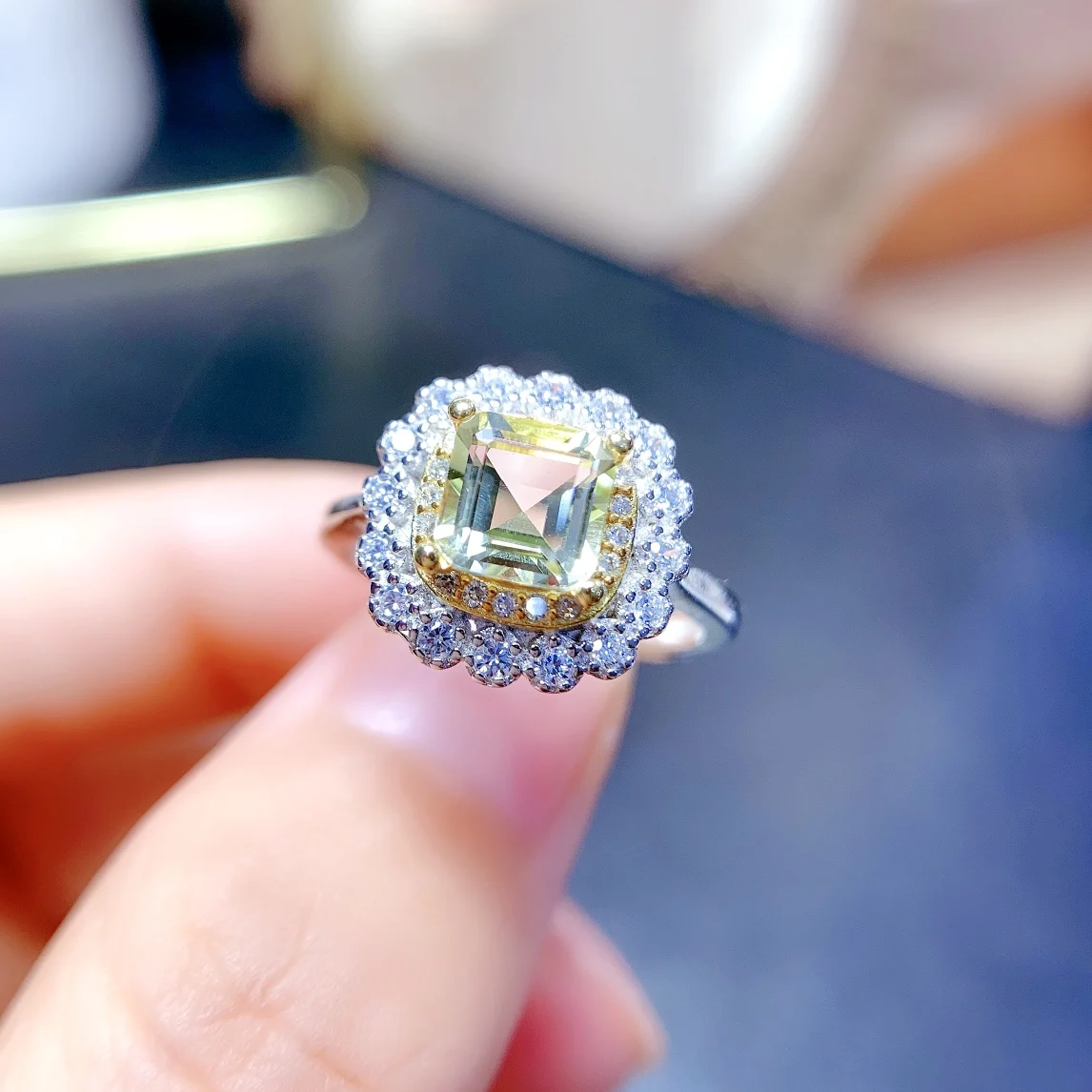 

Natural lemon crystal topaz ring, 925 silver certification, square inlaid, women's boutique luxury free shipping products