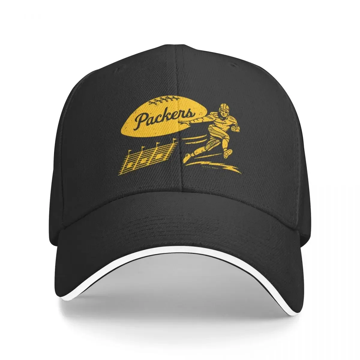 Vintage Football - Green Bay Packers (Yellow Packers Wordmark) Baseball Cap cute Military Cap Man Designer Man Women's