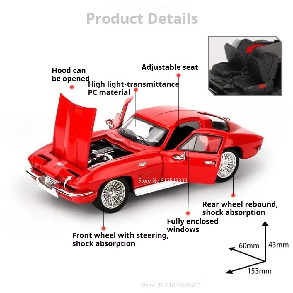 1:32 Scale C8 ZR1X C2 Model Toy Car Metal Diecast Doors Opened Supercar Rear Wheel Pull Back Models Toys Exquisite Gifts view 3