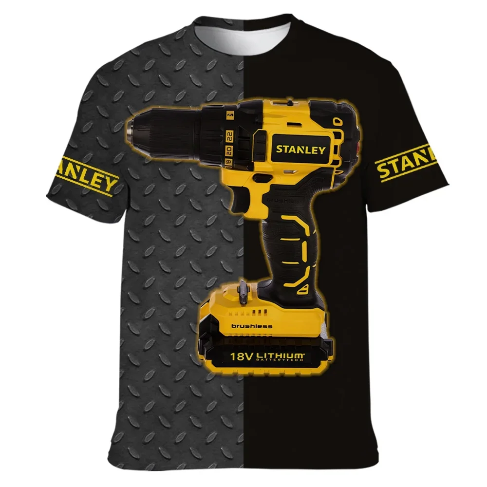 Rechargeable Drill Chainsaw 3D Printing Fun Mens T-shirt Short Sleeve Summer Comfortable Breathable Street Personality Trend Top