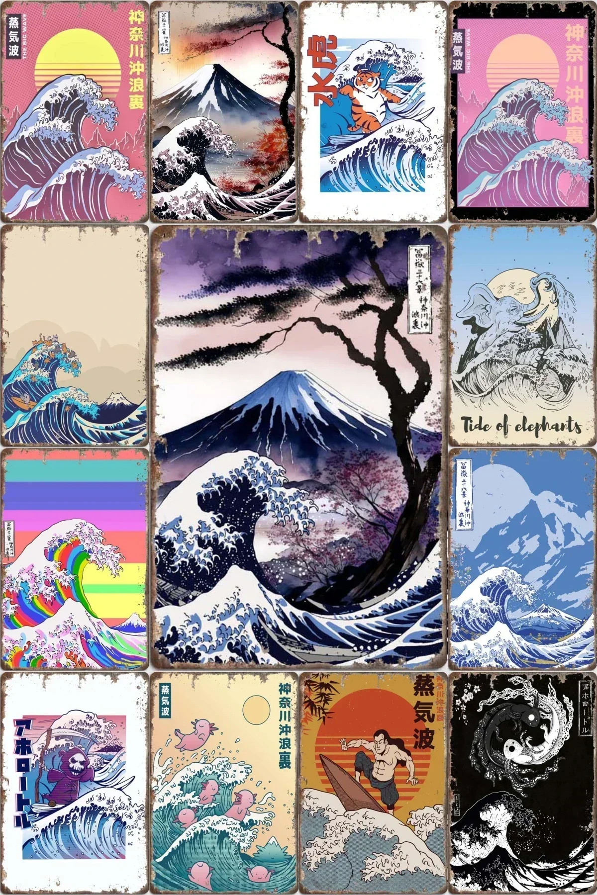 Great Wave Off Kanagawa Poster Man Cave Wall Decoration Metal Sign Room Decors Aesthetic Tin Plaque Vintage Bar Club Decor Art