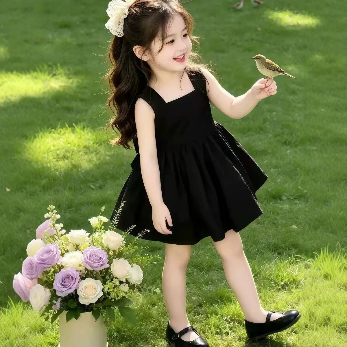 Girls Dress for Summer 2026 Fashionable Camisole Dress for Baby Girls Children's Black Princess Dress Summer Outfit view 4