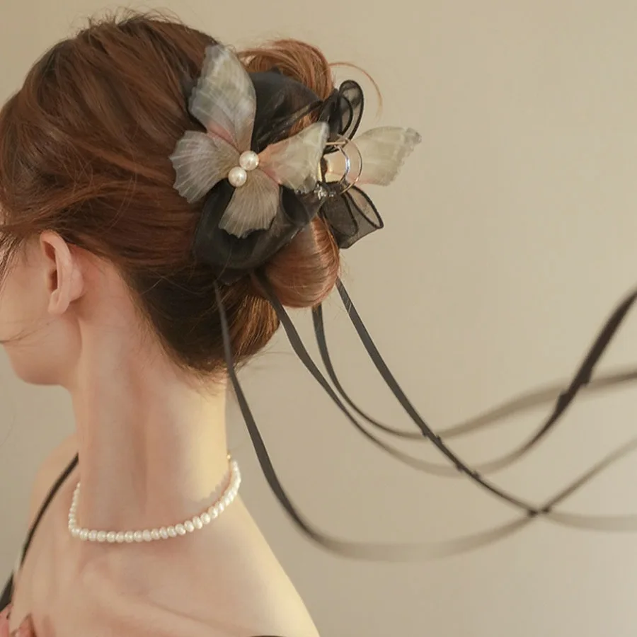 فراشة لؤلؤة شرابة القرش كليب محاكاة فراشة كليب المرأة شبكة عودة رئيس دبوس الشعر اكسسوارات الشعر