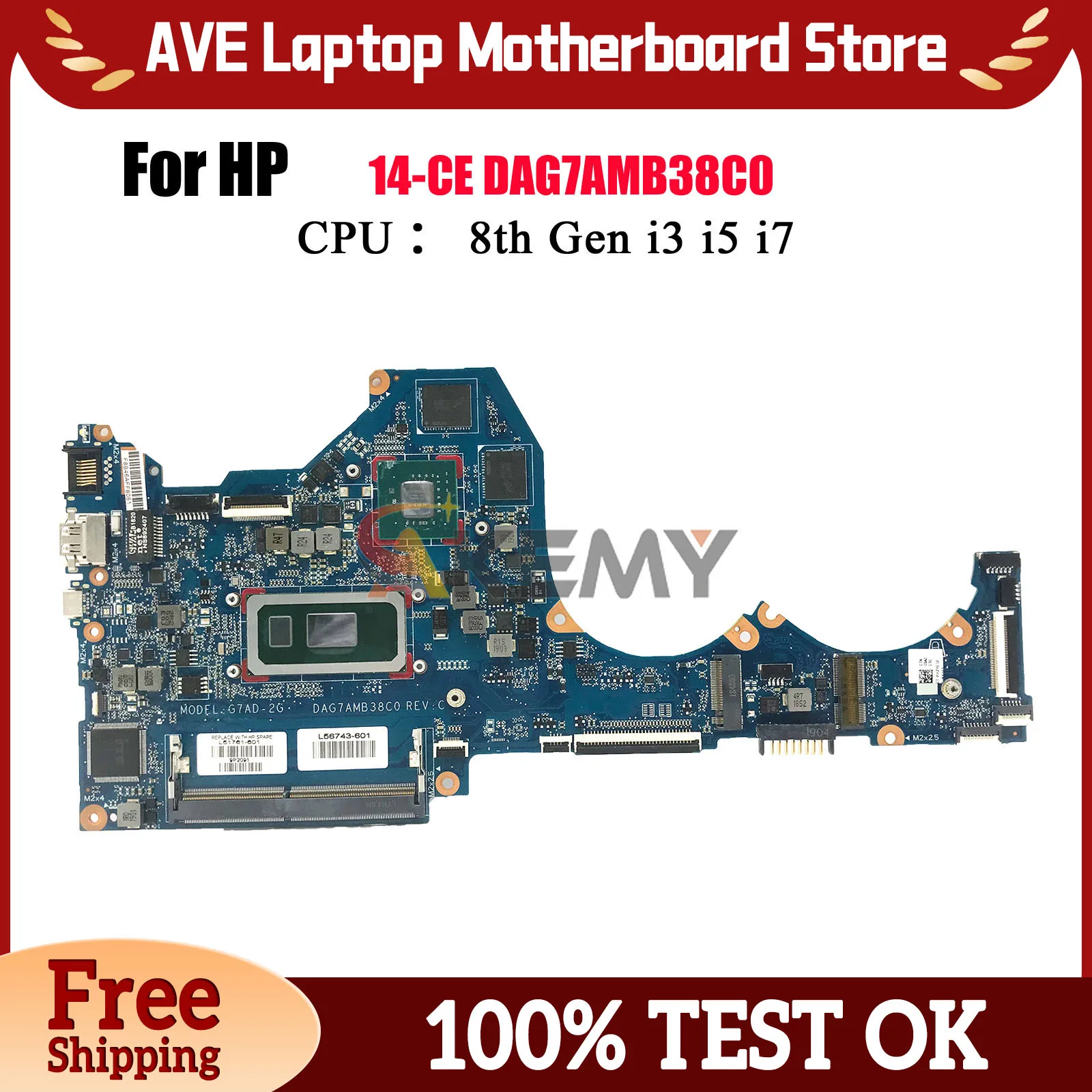 

DAG7AMB38C0 для ноутбука HP Pavilion 14-CE, материнская плата с процессором i5 i7 8-го поколения MX250 GPU L51762-601 L51761-601, 100% полностью протестировано