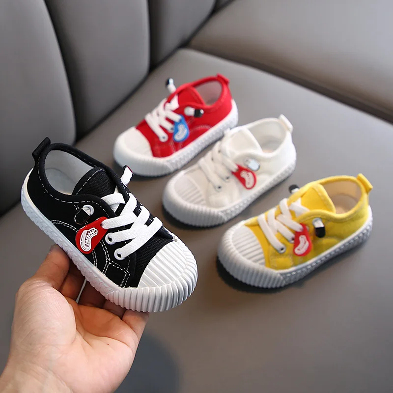 Baby Child White Black Sneakers Spring 2024 Leisure Lace-up Kids Comfort Sneakers Boy Little Girl Canvas Shoes Toddlers Tennis