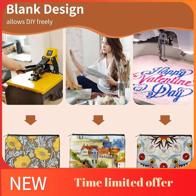 A006-50Pcs Sublimation Blank Canvas Makeup Bags, Bulk Blank DIY Heat Transfer Cosmetic Makeup Bags For Bridesmaid Makeup Bag