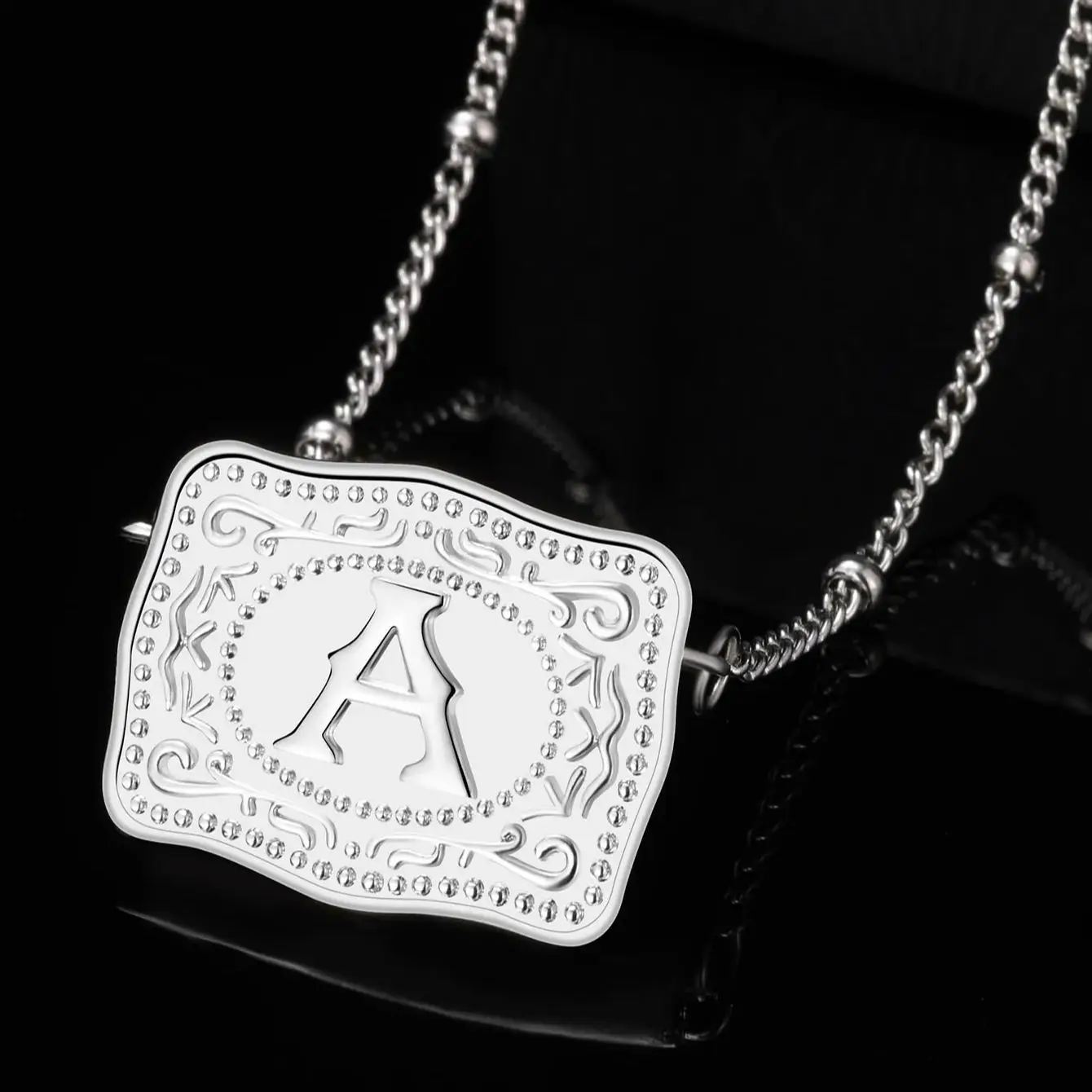Personalized Embossed Belt Buckle Initial Letter Pendant Necklace for Women Titanium Steel Chain Jewelry Christmas Birthday Gift
