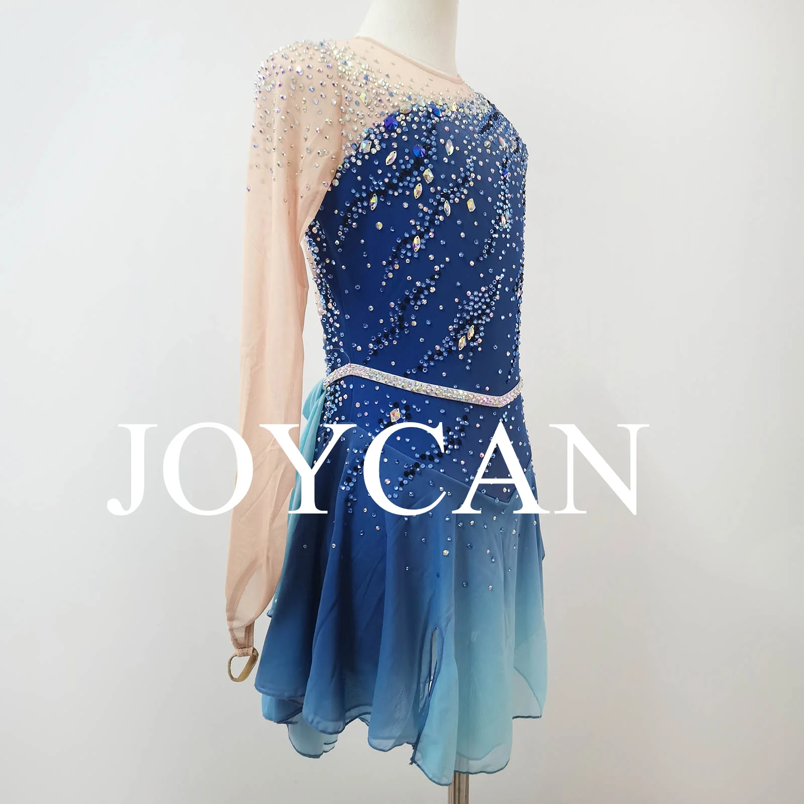 JoyCan Ice Figure Skating Dress Girls Navy Spandex Stretchy Competition Dance Wear Customized