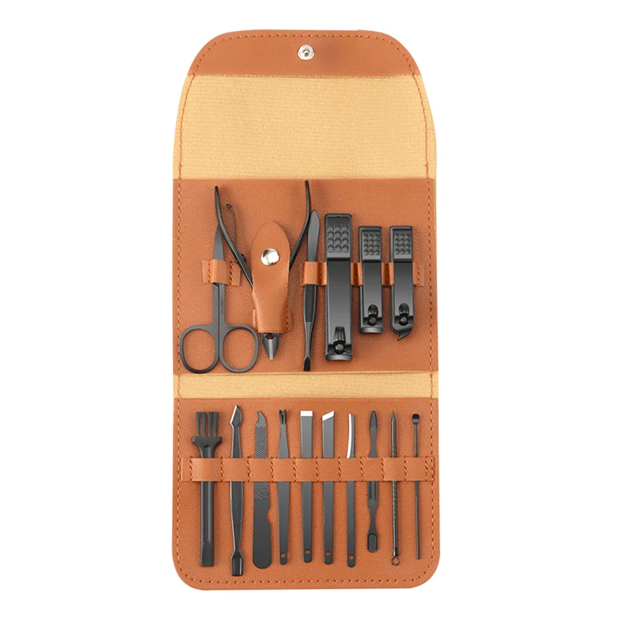 Ensemble de manucure et pédicure, coupe-ongles professionnel en acier inoxydable, outils avec étui de voyage, 16 pièces