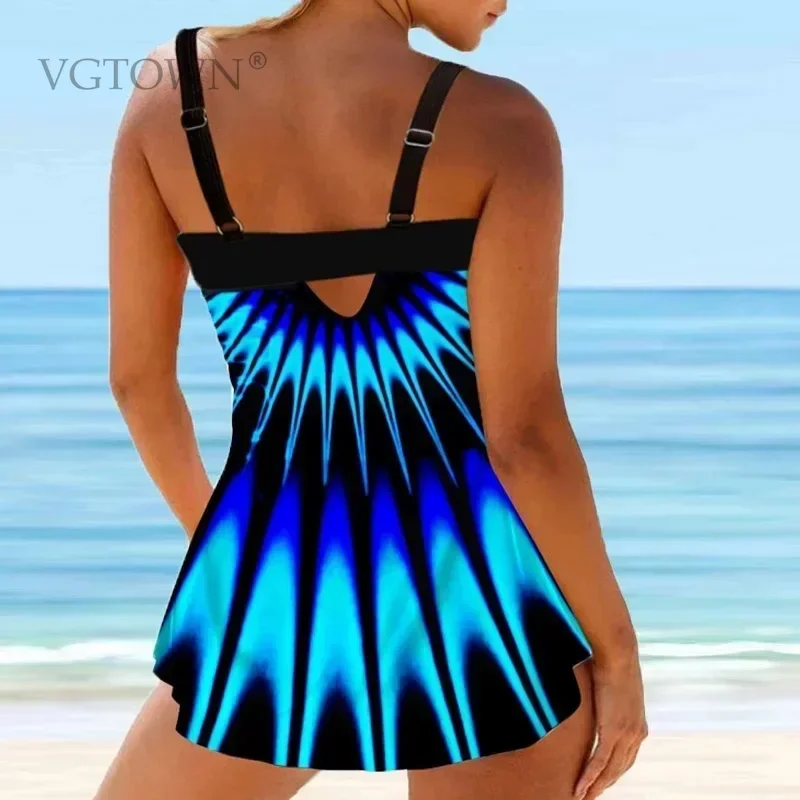 8XL 10XL Women Sexy Tankini Women Summer Two-piece Set Swimsuit Female Loose Size Bikini Swimwear Abstract Printing Bathing Suit
