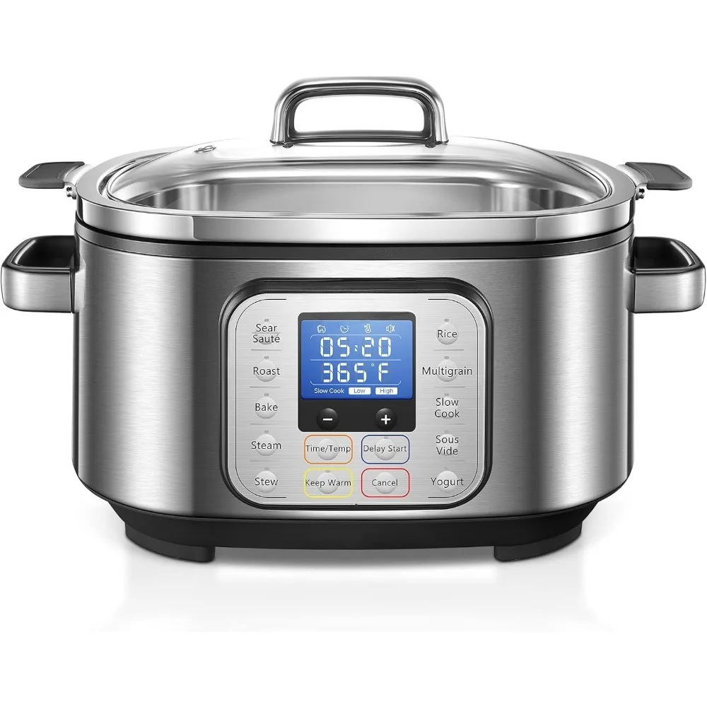 

6Qt Slow Cooker W/ Steam Rack and Glass Lid, 10 in 1 Programmable Cooker, Delay Start & Adjustable Temp and Time, Slow Cookers