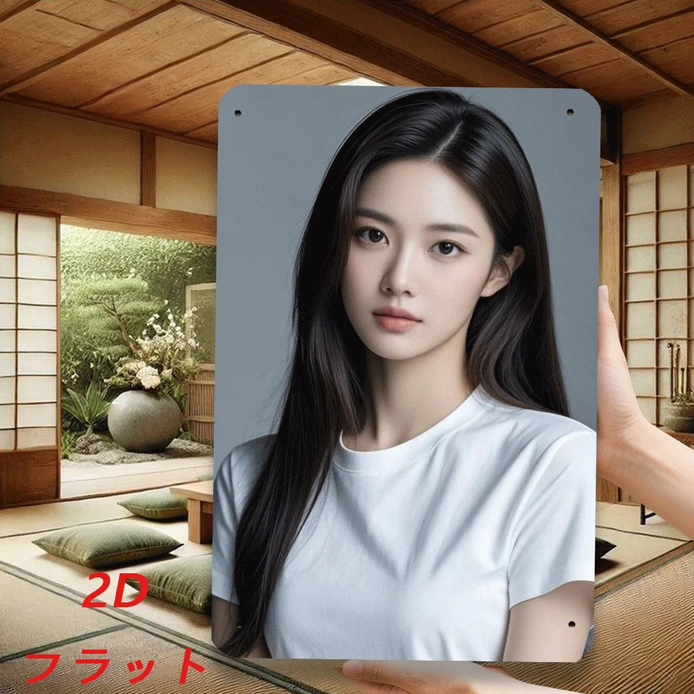 1pc 2D Flat Retro Iron Sign, Metal Logo Poster, 8x12in 20x30cm, Modern Minimalist Black Hair White Dress Woman Aesthetic, for