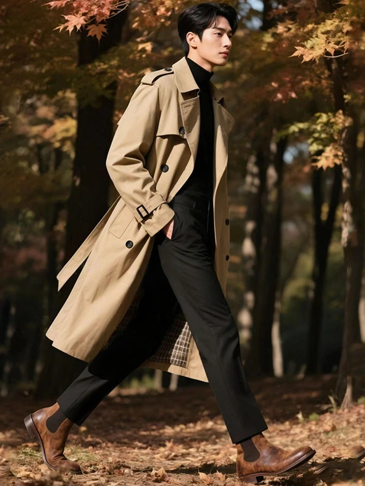 

Мужское длинное пальто выше колена с утепленной флисовой подкладкой, ветровка в британском стиле, осенне-зимний тренч из водонепроницаемой хлопковой смеси