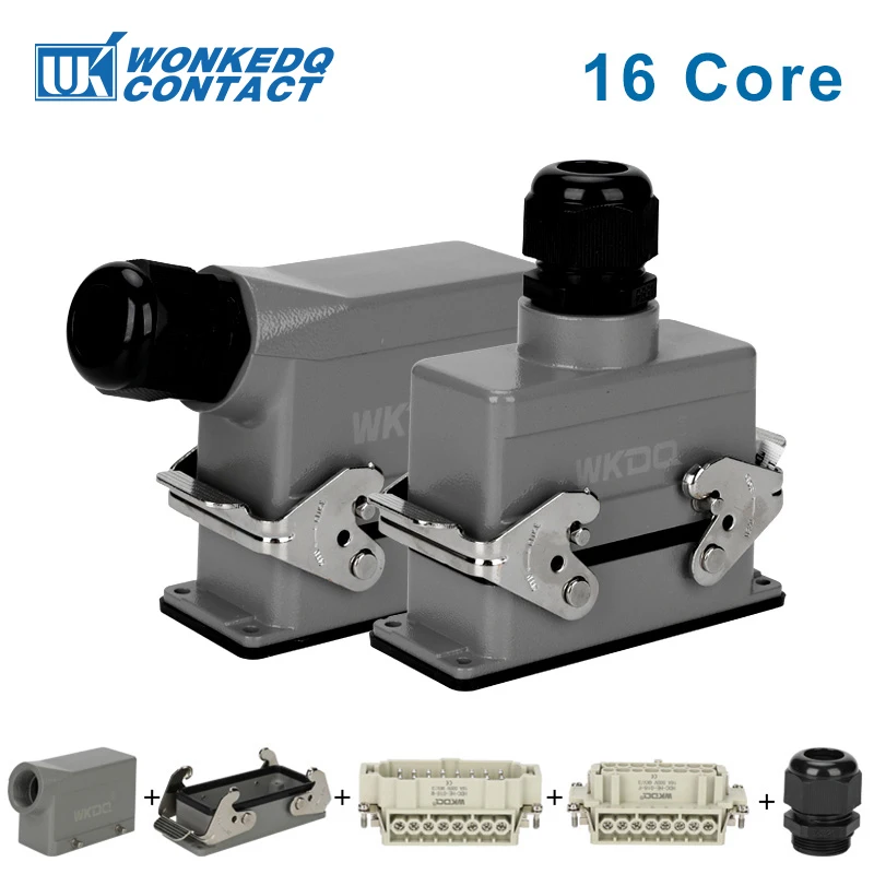 HDC HE 16 Core Industrial Heavy Duty Connector Inserts 16A Top/Side 6 Pins Rectangular Hoods Wire Cable Screw Terminal Contact