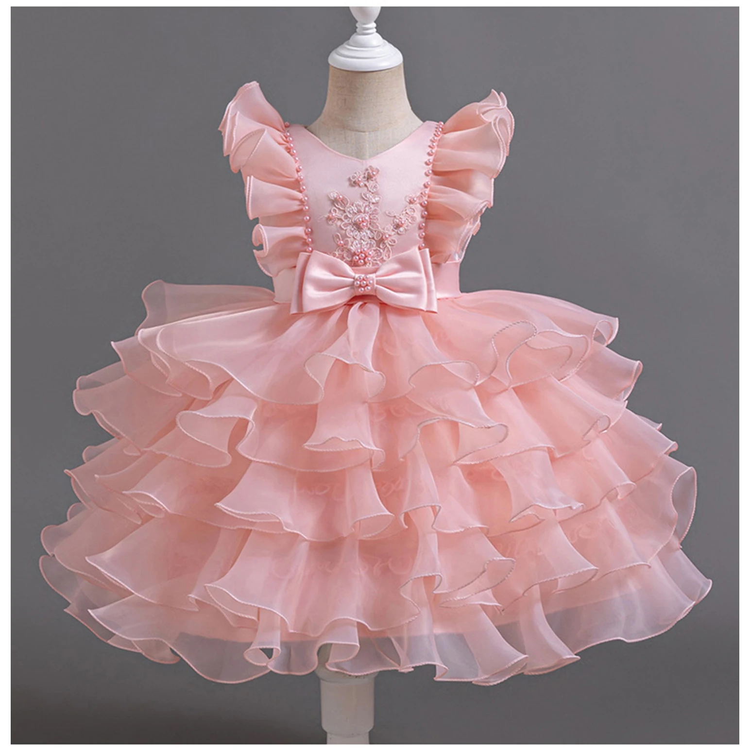 Michella Fashion 2-12 Years Little Girls Flutter Sleeves Cupcake Tutu Flower Girl Birthday Party Performance Dress