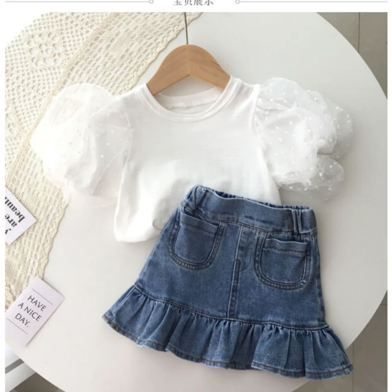Baby Mädchen Kleidung Sets Kleinkind Kinder Garn Tops + Jean Rock 2 stücke Anzüge Casual Kostüm 2025 Sommer kinder Kleidung