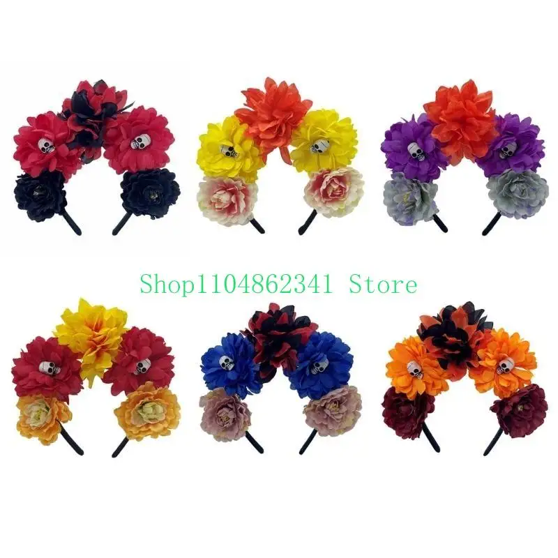 5ASD مصنوعة يدويًا روز ساحرة أزياء جمجمة الحفلات القديسين تلعب دور الرأس #4