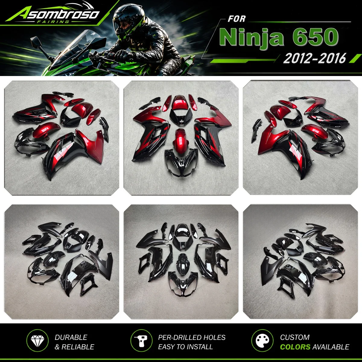 Motorcycle Accessories Fairing For ER-6F EX650E 2012 2013 2014 2015 2016 Front Nose Side Panels Tail Fairings Bodykit Protection