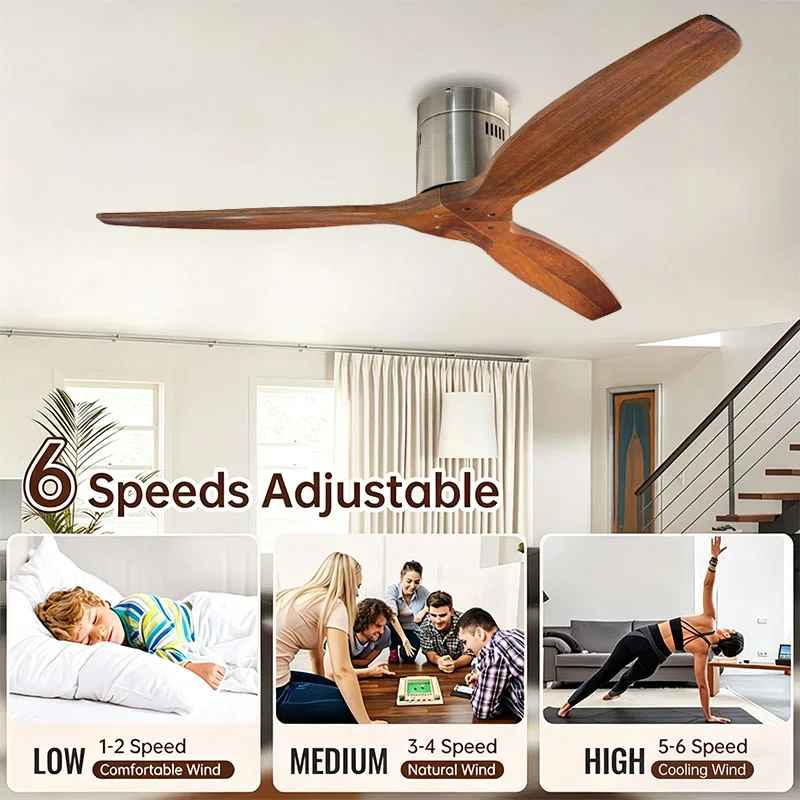 52 Inch Solid Wood Ceiling Fan Silent Remote Control Electric Fan Dining Room Living Room Variable Frequency Ceiling Fan