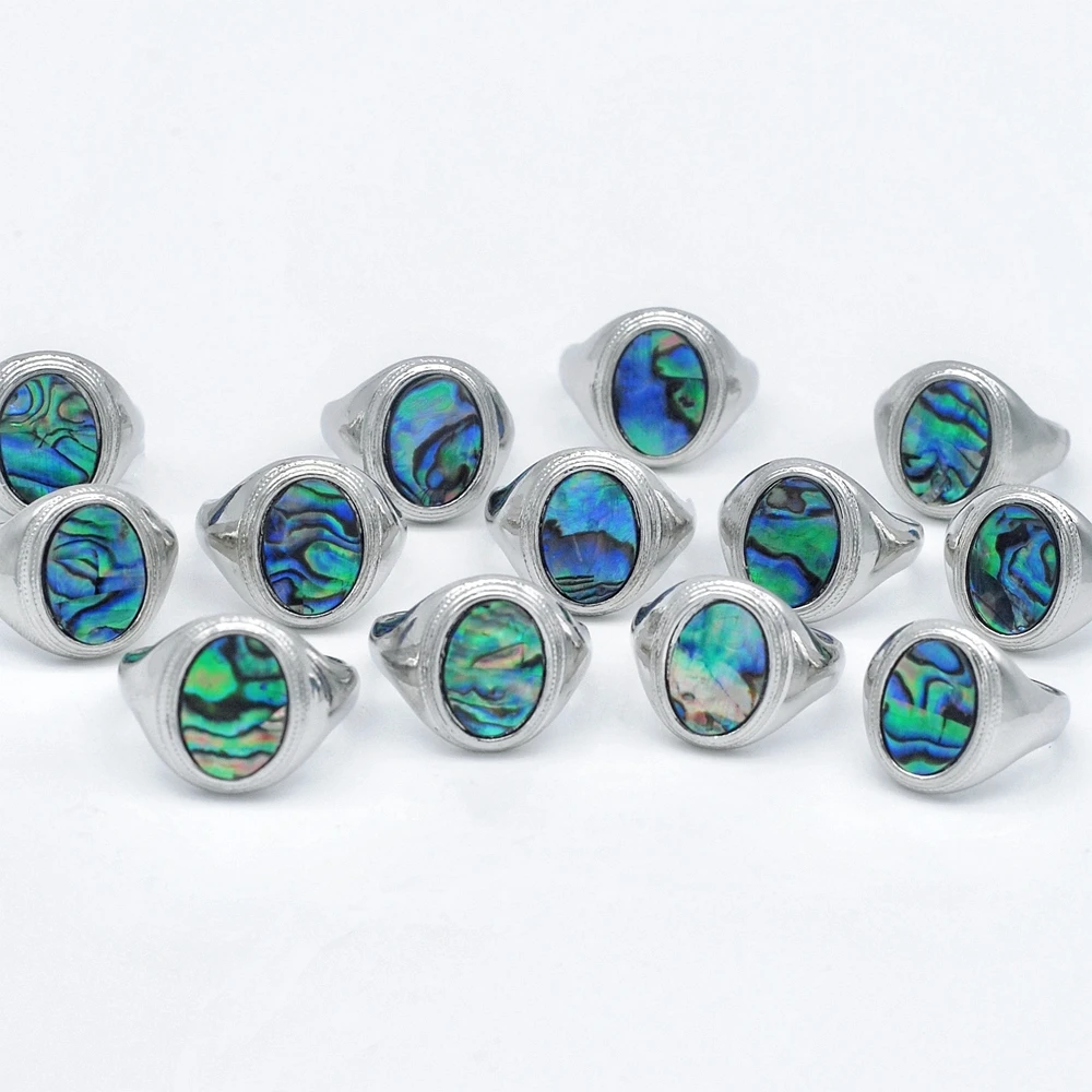 30pcs/Lots Oval Shell Abalone Vintage Rings Men Women Luxury Charm Teenage Fashion Party Gifts Finger Accessories Size 16-20 Mix