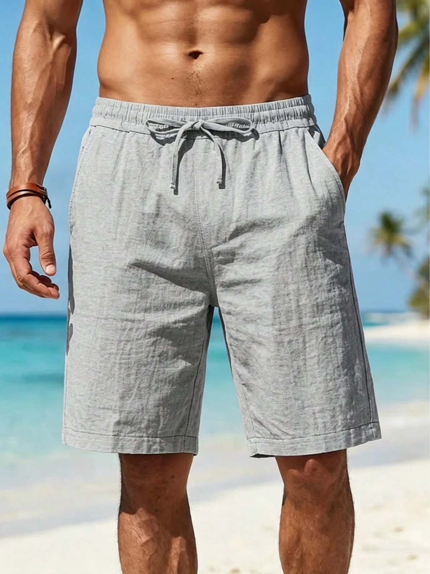 

New Summer Linen Breathable Loose Straight-Leg Casual Five-Point Mid-Length Shorts for Men, Versatile for Home Wear and Vacation