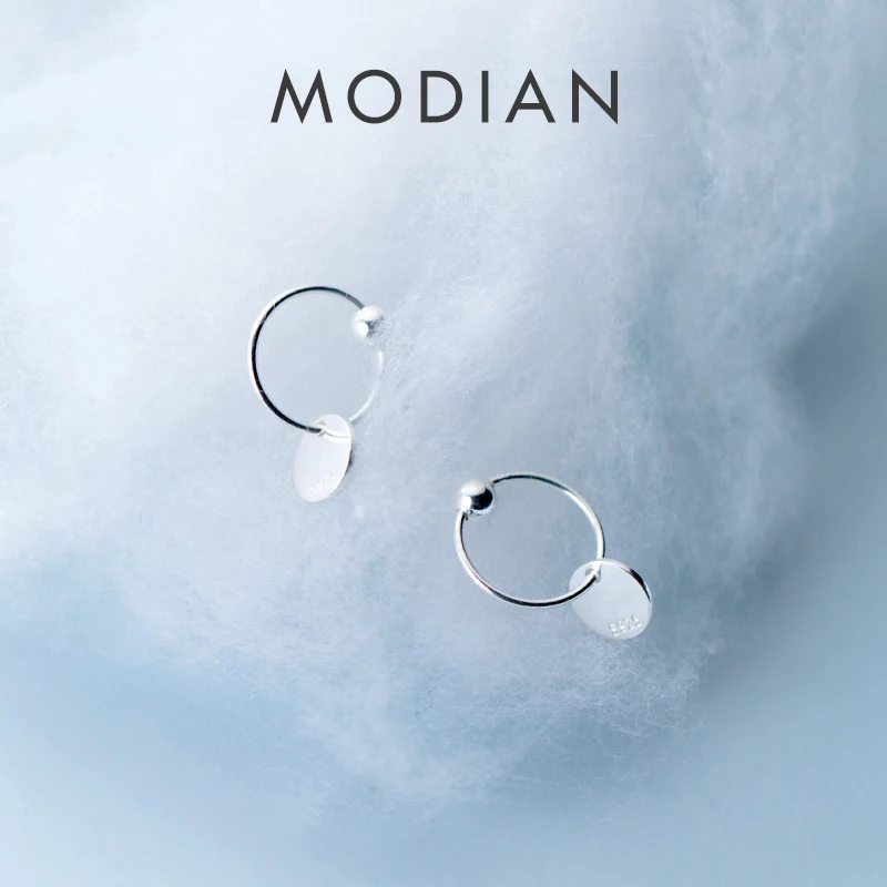 

Modian New Design 100% 925 Sterling Silver Round Scrub Swing Charm Minimalist Hoop Earrings For Women S925 Silver Jewelry