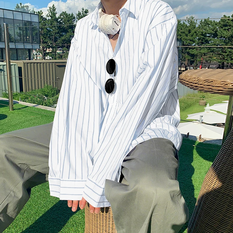 

INCERUN Мужская полосатая рубашка с лацканами и длинным рукавом, свободная мужская одежда, уличная одежда, топы в корейском стиле, модные мужские рубашки для отдыха, S-5XL