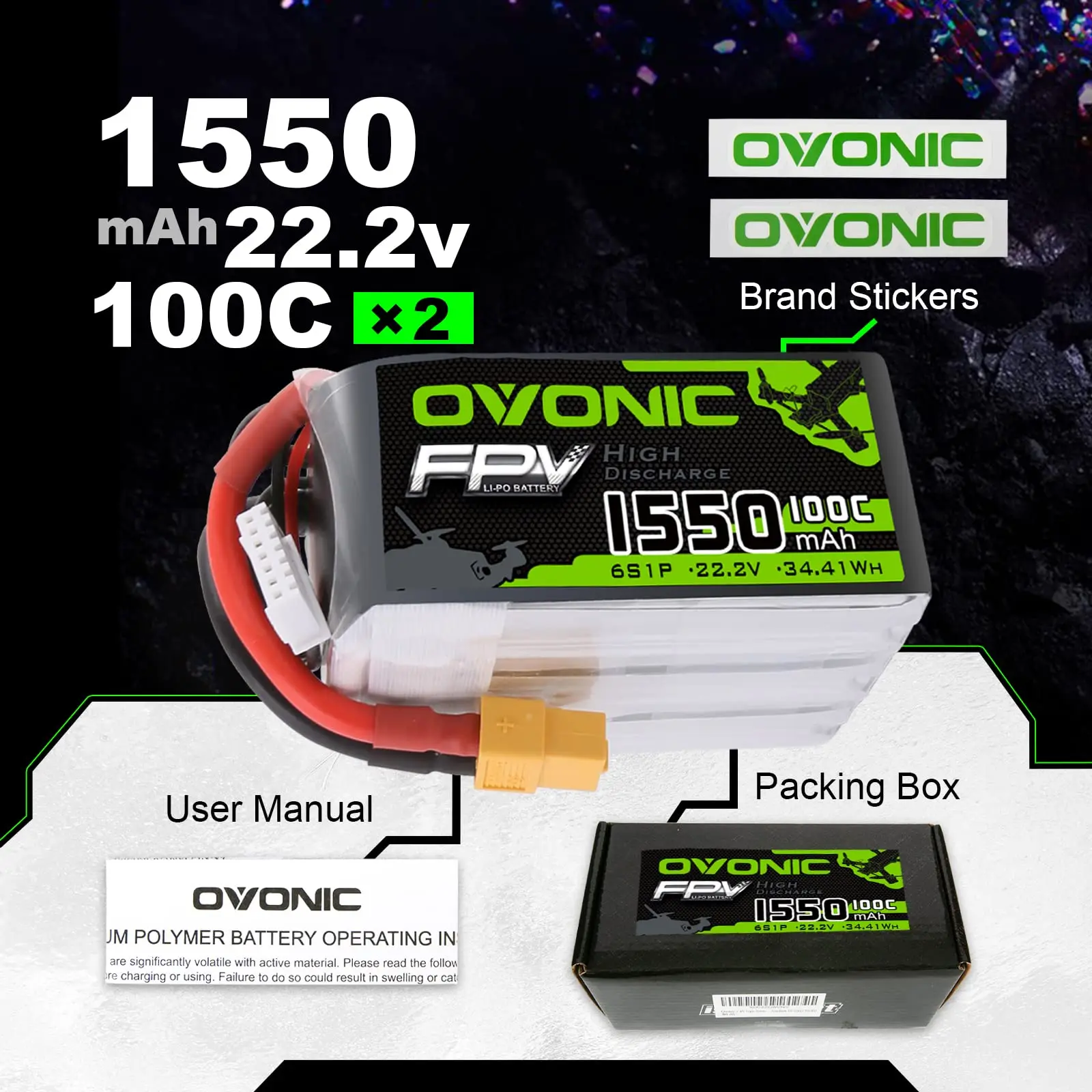 OVONIC RC يبو بطارية 6S 22.2 فولت 1550 مللي أمبير 100C XT60 التوصيل يبو خلايا البطارية ل FPV RC طائرة سيارة Evader BX كوادكوبتر هليكوبتر