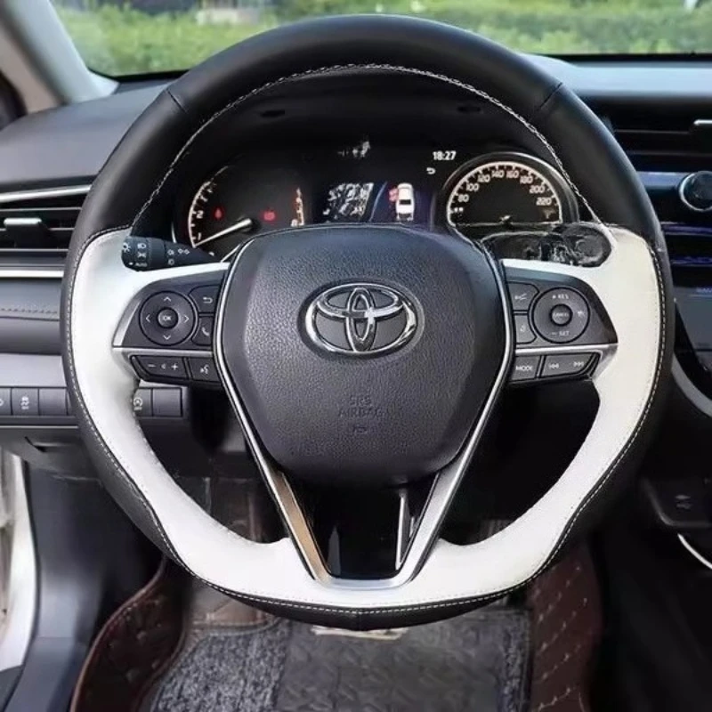 

Для Toyota Avalon Camry Crown RAV4 2018-2022 ручная прошивка черный, белый цвет из натуральной кожи чехол на руль автомобиля