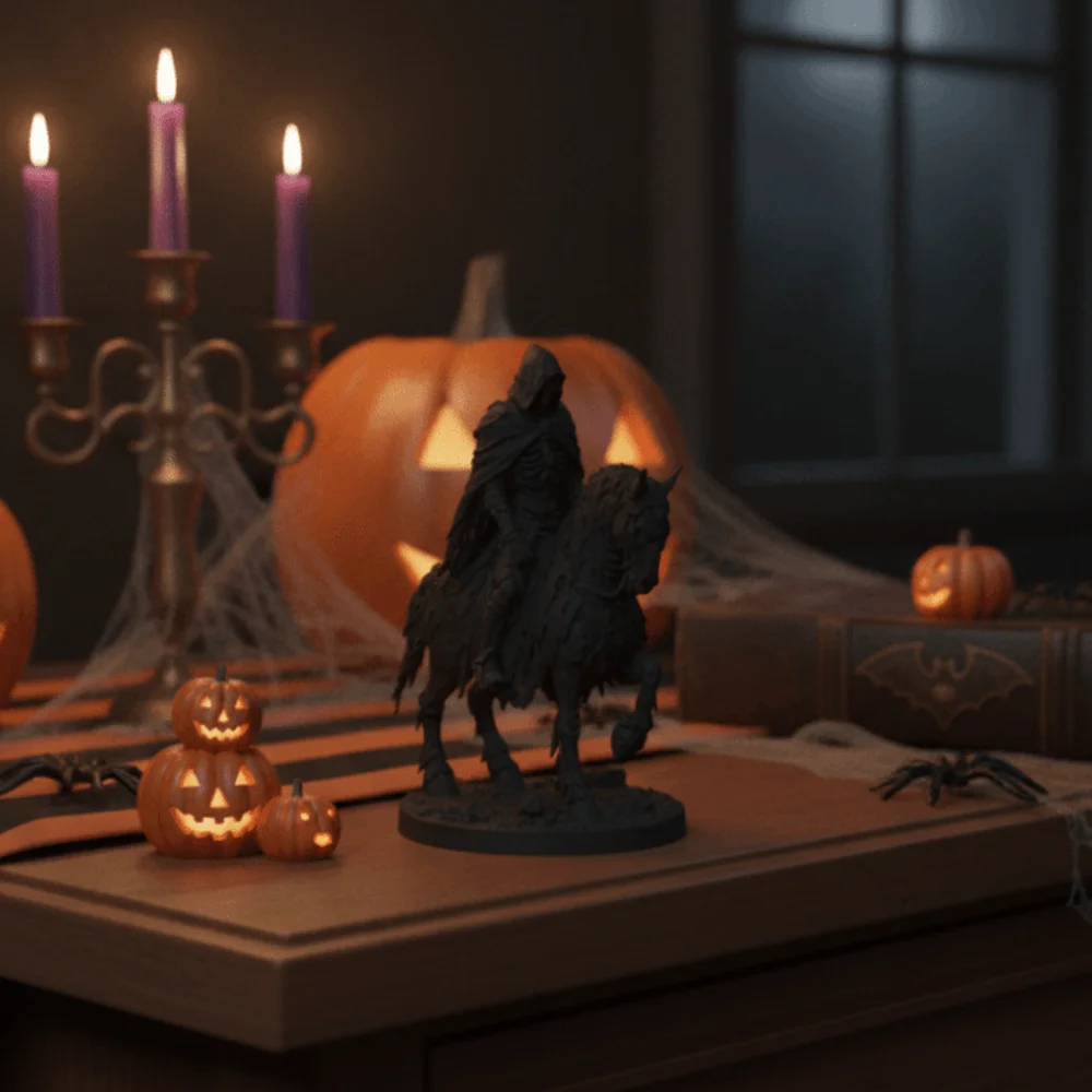 3D Printed Skeleton Undead Knight Statue with Base Gothic Style Undead Skeleton Rider Horse Figurine Mini Plastic