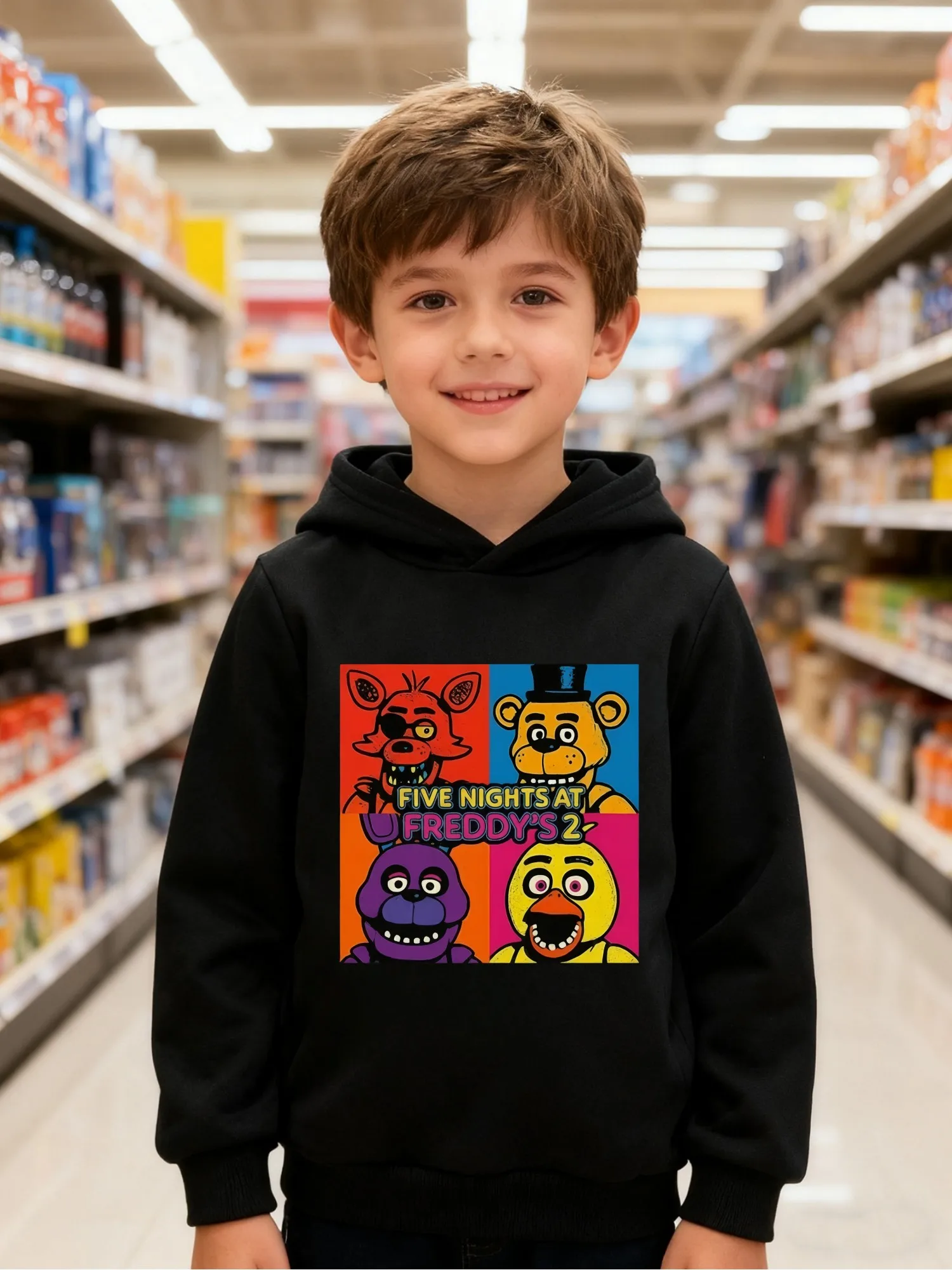 FNAF، هودي كاجوال عصري للأطفال بتصميم مطبوع عليه رسوم كرتونية قديمة، مناسب للترفيه اليومي والحفلات