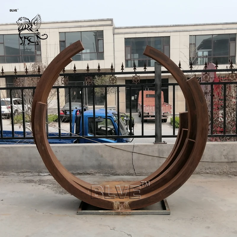BLVE Large Decorative Outdoor Metal Corten Steel Abstract Sculpture Stainless Steel Rust Color Circular Garden Statues