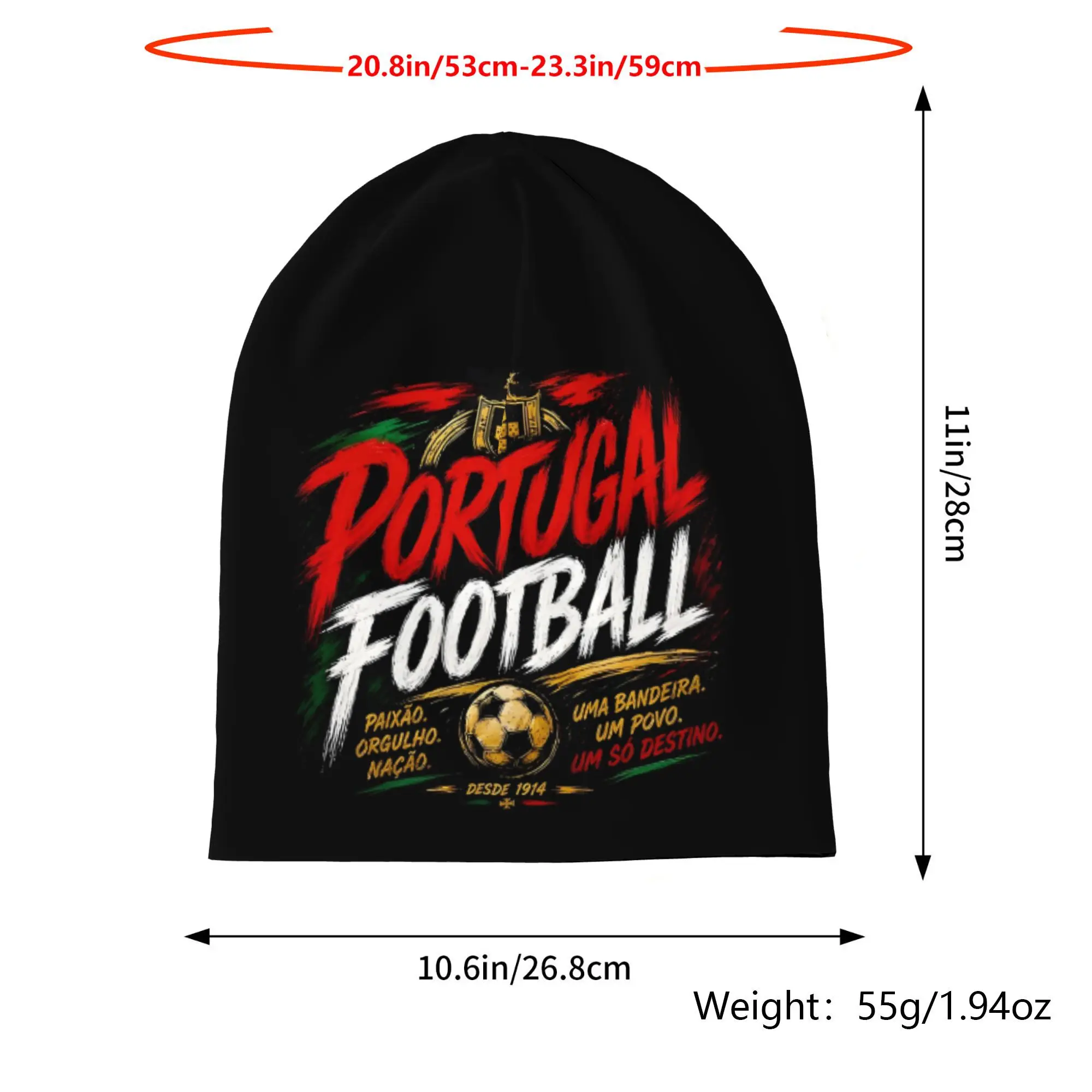 Custom Portugal Football Typography National Soccer Fan Poster Beanies Caps Fashion Bonnet Unisex Soft Hats