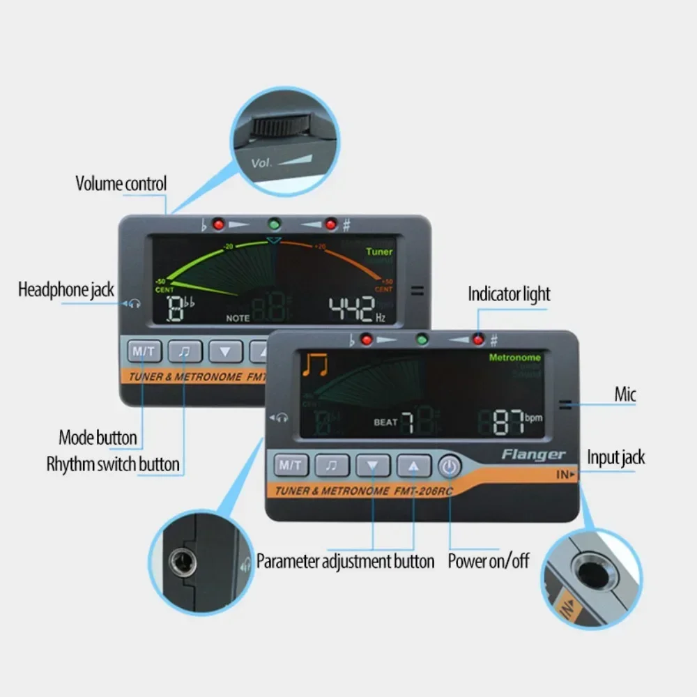 Flanger Guitar Proofreader Electronic Beat Tuner Guitar Violin Ukulele Piano 12 Equal Tempo Tuning Machine Plucked Accessories