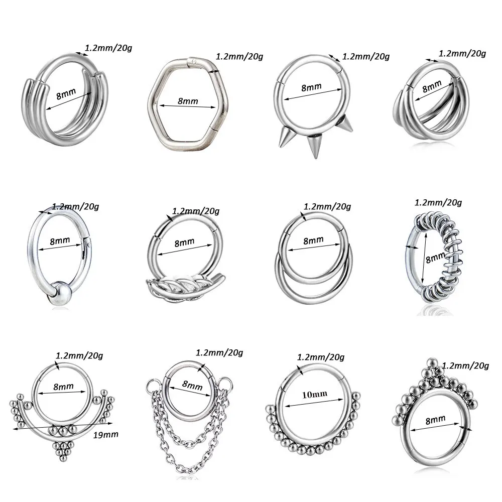 

1Pc Titanium Steel Nose Ring Nase Septum Piercing Ring Leaf Chain Beads For Women Men Cartilage Body Piercing Gothic Jewelry