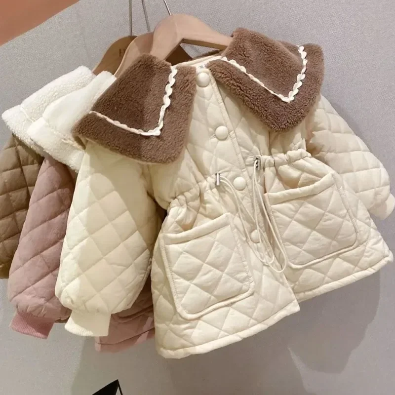 

Girls Winter Long Coats Warm Overcoats Big Fur Collar Cotton Padded Velvet Thick Kids Children Birthday Princess Coat Clothes