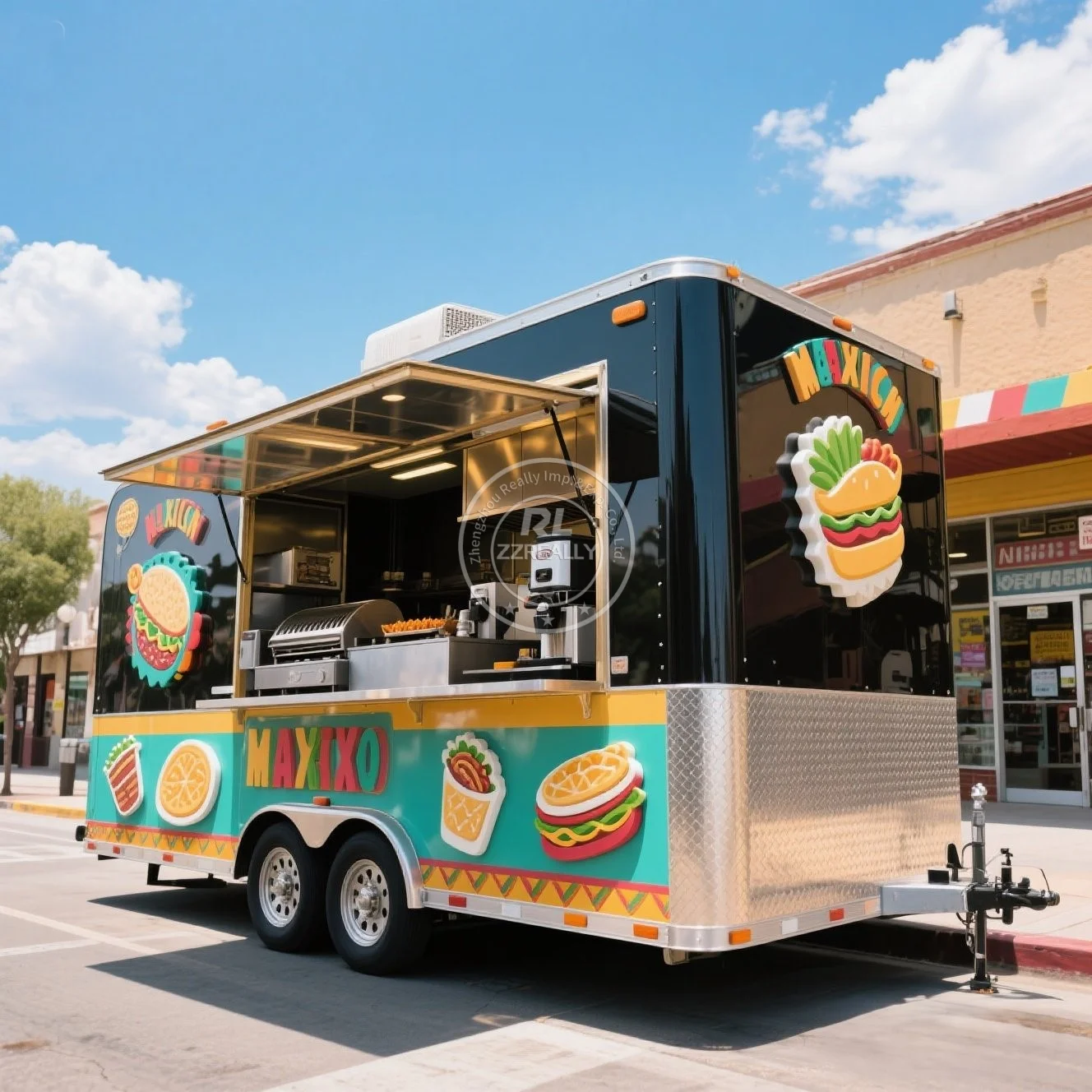 

Hot dog pizza burger mobile food truck outdoor street kitchen restaurant trailer for sale