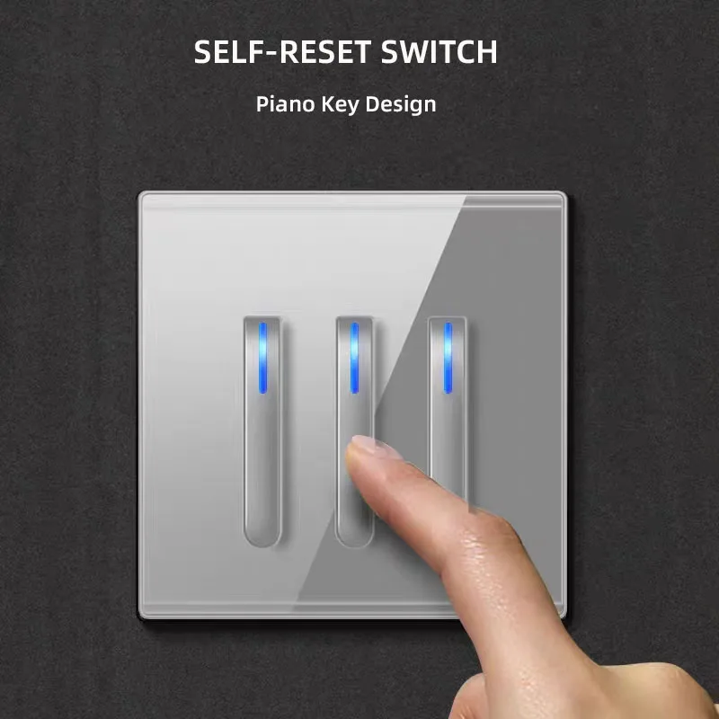 

Crystal tempered glass switch panel LED indicator 1 2 3 4Gang/ 2 way piano key self-reset switch button light switch wall switch