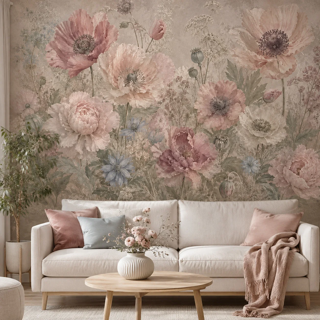 Custom Vintage Floral Wallpaper Mural Blush Pink Poppy Peony Wall Decor Living Room Bedroom Non Self Adhesive