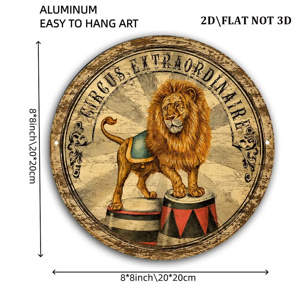2D Flat, 1pc 1pcs Vintage Circus Lion Wall Decor - Round Sign Suitable for Bar, Cafe, Bedroom, Retro Lion Performance Plaque for