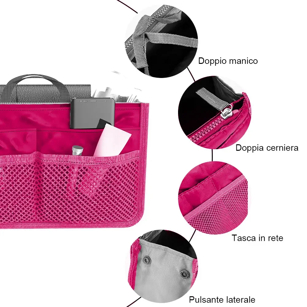 Women Cosmetic Organizer Bag Nylon Travel Insert Organizer Handbag Foldable Large Capacity Insert Bag Liner Makeup Tote