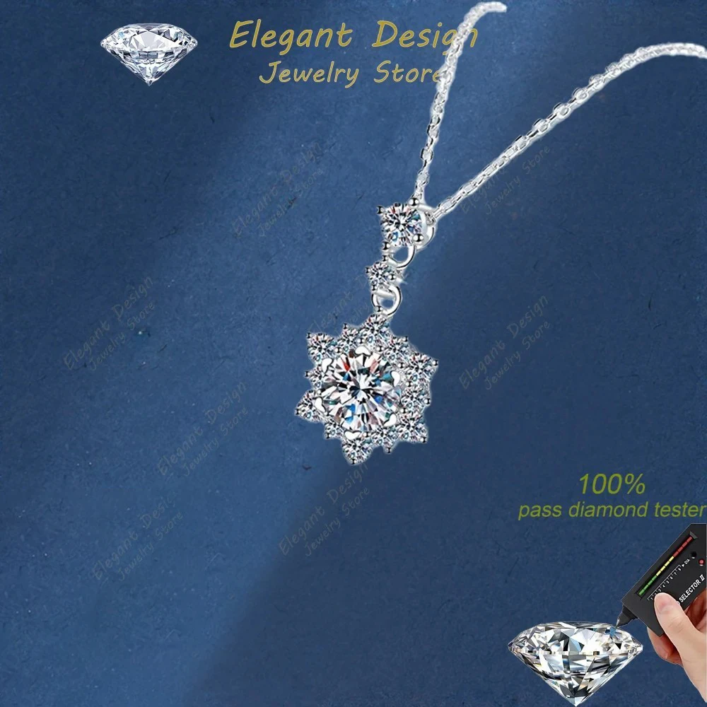 

Valentine's Day Platinum Pt950 Wedding Necklaces Snowflake Pendant 1CT Moissanite Diamond WOMEN Christmas Girl Birthday Gift Ins