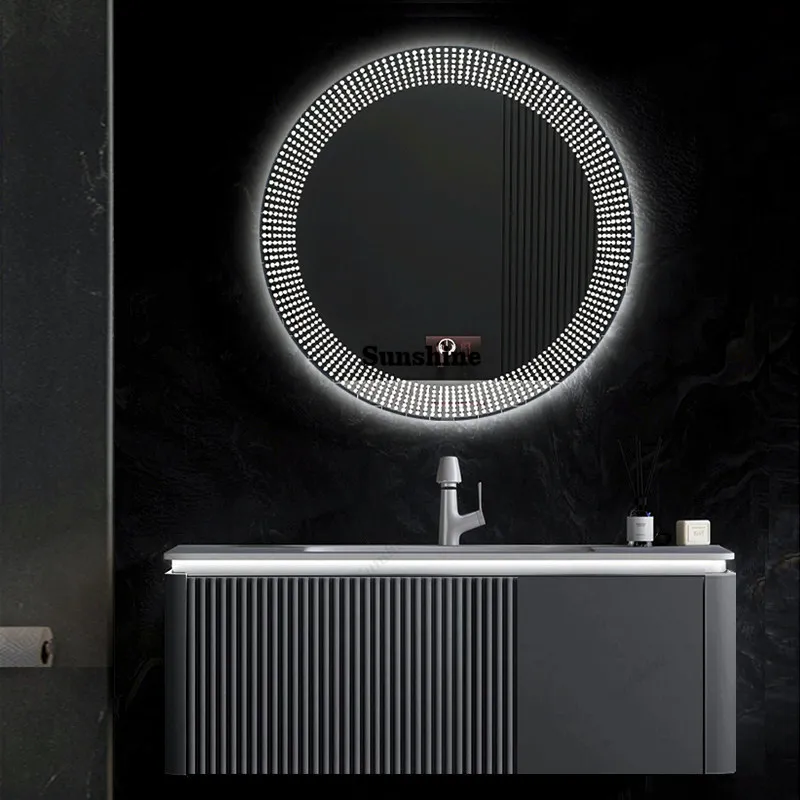 Rock slab ceramic seamless splicing integrated basin bathroom cabinet light luxury washstand rounded corner arc connection