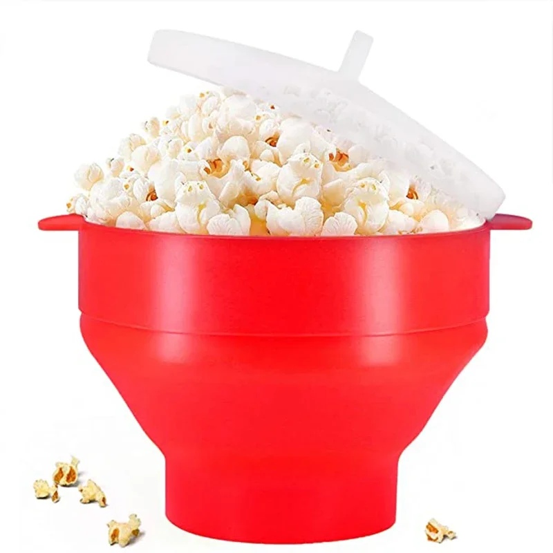 Silicone Microwave Popcorn Maker Folding Bowl with Lid - Food Grade Kitchen Tool for Easy DIY Popcorn