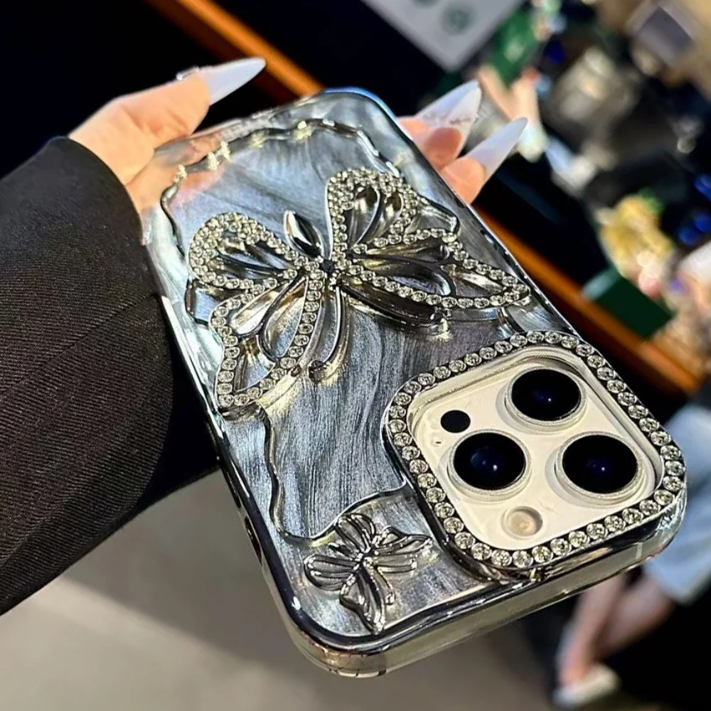 

Aesthetic Butterfly Aurora Laser Full Diamond Case for iPhone 17 Air 16 15 14 13 12 Pro Max Plus 17Pro Luxury 3D Art Bling Cover
