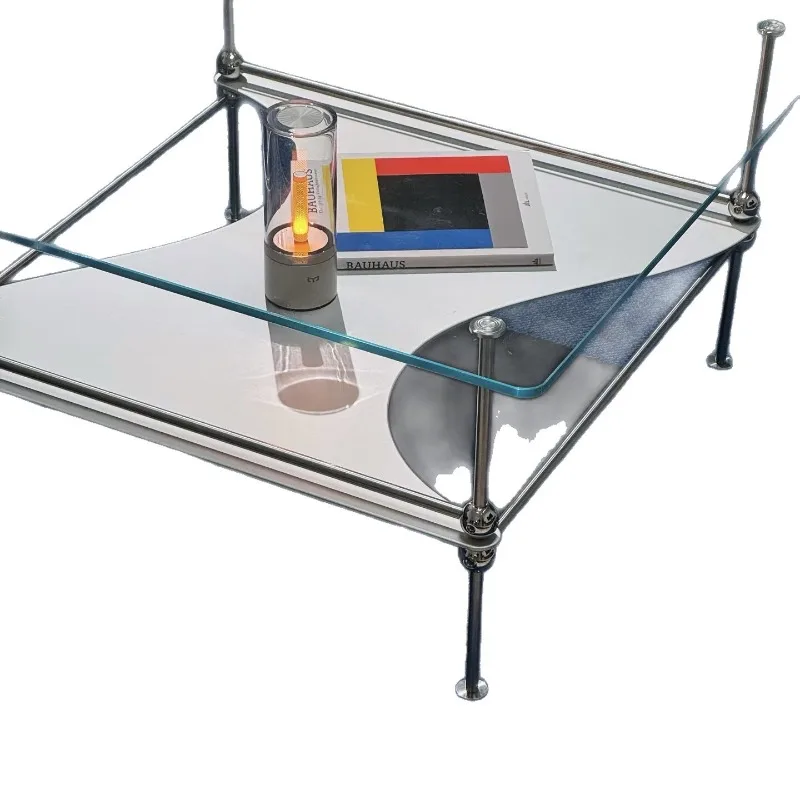 Glass coffee table, stainless steel special-shaped glass table, coffee table