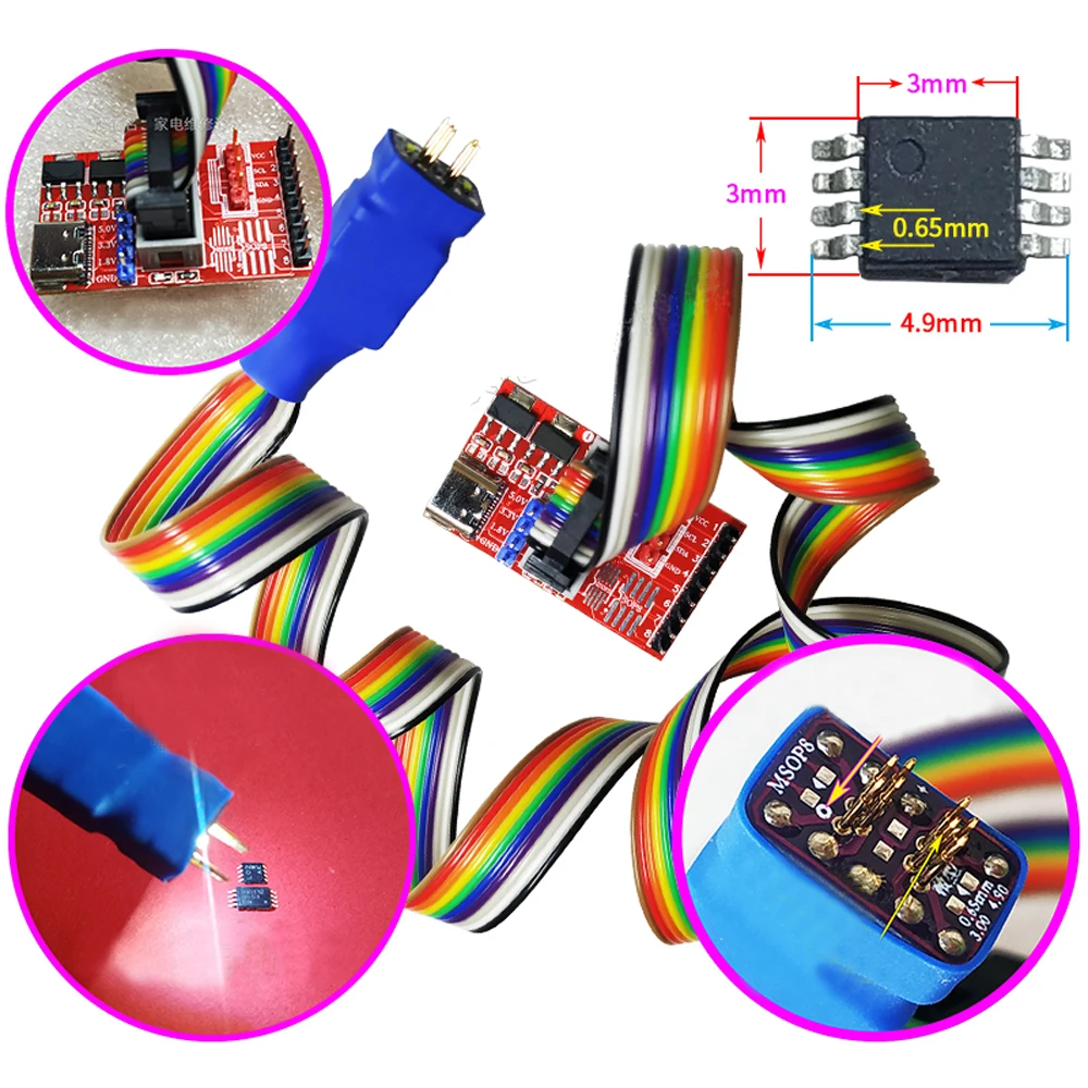 

MSOP8 Microchip Probe TVSP8 Patch Pin Burning Read and Write Spring Thimble 0.65mm Spacing Circuit Programming on USB Programmer