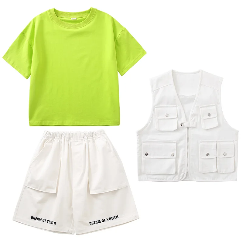 Kinder Hip Hop Tanz Kostüme Weiße Weste Casual T-shirt Shorts Sets Street Dance Kleidung Jungen Mädchen Jazz Drum Show Bühne Kleidung