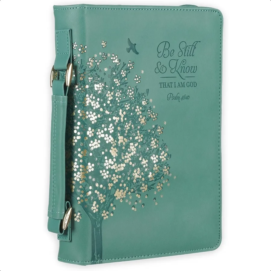 

Fashion Vegan Leather Bible Cover for Women: Be Still Know Inspirational Bible Verse Teal Floral Large